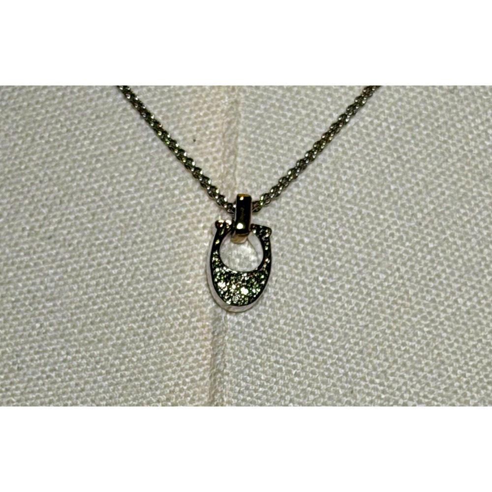 NWT Coach Silver Tone Crystal Logo Pendant Adjustable Necklace 17-19in Cable